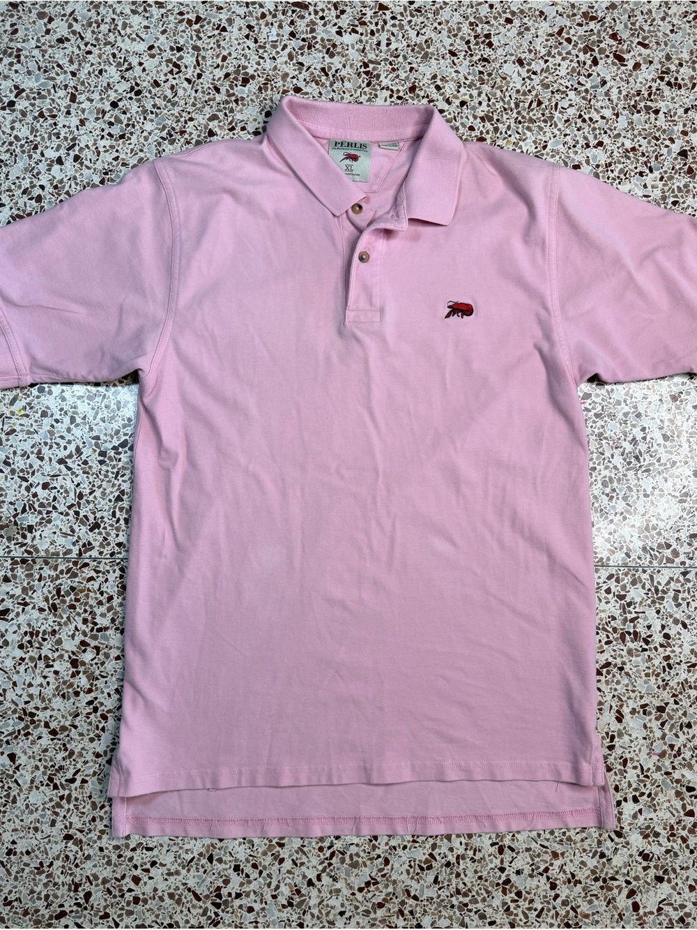 Perlis Pink Crawfish Polo Shirt Men's XL Short Sleeve Button Collar